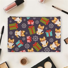 Welsh Corgi Dog With Gift Boxes Seamless Pattern Wallpaper Cosmetic Bag (large) by Nexatart