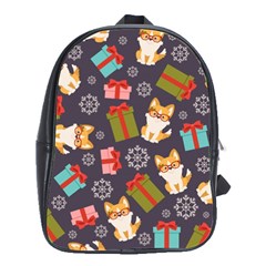 Welsh Corgi Dog With Gift Boxes Seamless Pattern Wallpaper School Bag (Large)