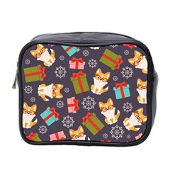 Welsh Corgi Dog With Gift Boxes Seamless Pattern Wallpaper Mini Toiletries Bag (two Sides) by Nexatart