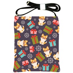 Welsh Corgi Dog With Gift Boxes Seamless Pattern Wallpaper Shoulder Sling Bag