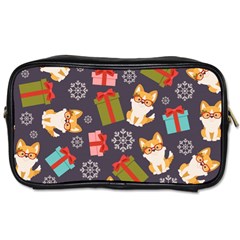 Welsh Corgi Dog With Gift Boxes Seamless Pattern Wallpaper Toiletries Bag (one Side) by Nexatart