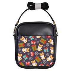 Welsh Corgi Dog With Gift Boxes Seamless Pattern Wallpaper Girls Sling Bag