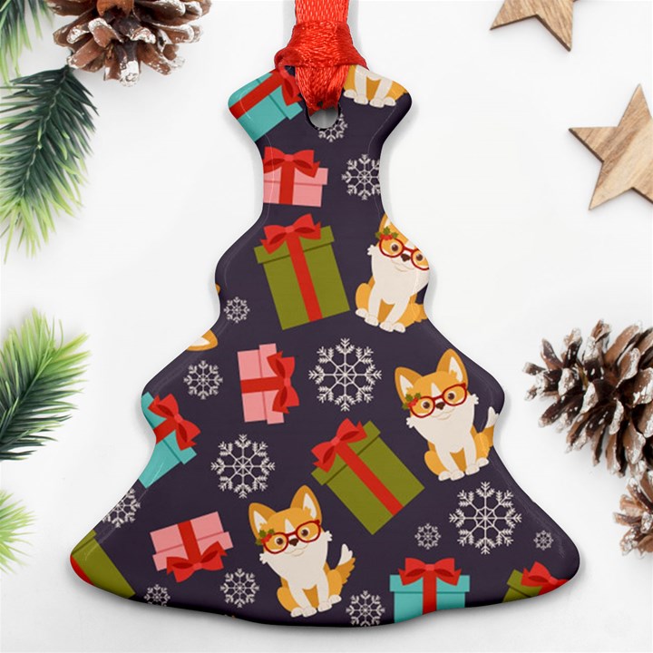 Welsh Corgi Dog With Gift Boxes Seamless Pattern Wallpaper Ornament (Christmas Tree) 