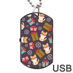 Welsh Corgi Dog With Gift Boxes Seamless Pattern Wallpaper Dog Tag USB Flash (One Side)