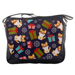 Welsh Corgi Dog With Gift Boxes Seamless Pattern Wallpaper Messenger Bag by Nexatart