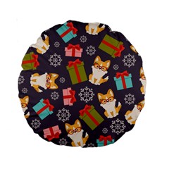 Welsh Corgi Dog With Gift Boxes Seamless Pattern Wallpaper Standard 15  Premium Round Cushions