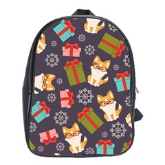 Welsh Corgi Dog With Gift Boxes Seamless Pattern Wallpaper School Bag (XL)