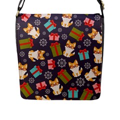 Welsh Corgi Dog With Gift Boxes Seamless Pattern Wallpaper Flap Closure Messenger Bag (L)