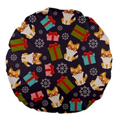 Welsh Corgi Dog With Gift Boxes Seamless Pattern Wallpaper Large 18  Premium Flano Round Cushions