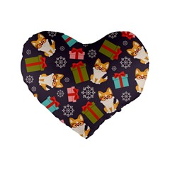 Welsh Corgi Dog With Gift Boxes Seamless Pattern Wallpaper Standard 16  Premium Flano Heart Shape Cushions