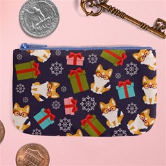 Welsh Corgi Dog With Gift Boxes Seamless Pattern Wallpaper Large Coin Purse