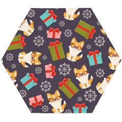 Welsh Corgi Dog With Gift Boxes Seamless Pattern Wallpaper Wooden Puzzle Hexagon