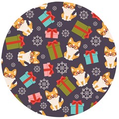 Welsh Corgi Dog With Gift Boxes Seamless Pattern Wallpaper Wooden Bottle Opener (Round)