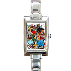 Abstract Grunge Urban Pattern With Monster Character Super Drawing Graffiti Style Rectangle Italian Charm Watch by Nexatart