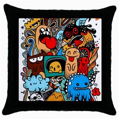 Abstract Grunge Urban Pattern With Monster Character Super Drawing Graffiti Style Throw Pillow Case (black) by Nexatart