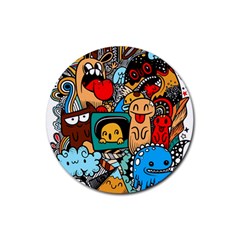 Abstract Grunge Urban Pattern With Monster Character Super Drawing Graffiti Style Rubber Round Coaster (4 Pack)  by Nexatart