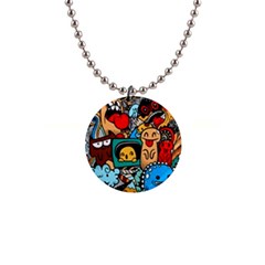 Abstract Grunge Urban Pattern With Monster Character Super Drawing Graffiti Style 1  Button Necklace by Nexatart