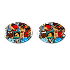 Abstract Grunge Urban Pattern With Monster Character Super Drawing Graffiti Style Cufflinks (oval) by Nexatart