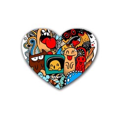 Abstract Grunge Urban Pattern With Monster Character Super Drawing Graffiti Style Rubber Coaster (heart)  by Nexatart