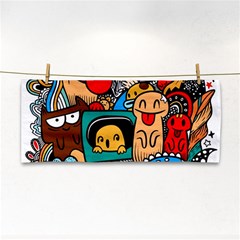 Abstract Grunge Urban Pattern With Monster Character Super Drawing Graffiti Style Hand Towel by Nexatart