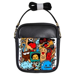 Abstract Grunge Urban Pattern With Monster Character Super Drawing Graffiti Style Girls Sling Bag by Nexatart