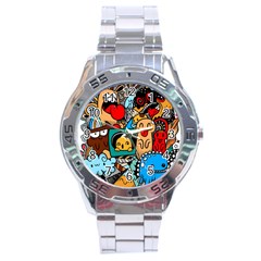 Abstract Grunge Urban Pattern With Monster Character Super Drawing Graffiti Style Stainless Steel Analogue Watch by Nexatart