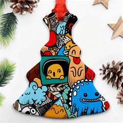 Abstract Grunge Urban Pattern With Monster Character Super Drawing Graffiti Style Christmas Tree Ornament (two Sides) by Nexatart