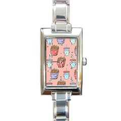 Cute Kawaii Food Seamless Pattern Rectangle Italian Charm Watch