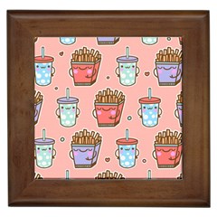 Cute Kawaii Food Seamless Pattern Framed Tile