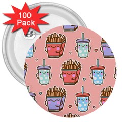 Cute Kawaii Food Seamless Pattern 3  Buttons (100 pack) 