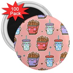 Cute Kawaii Food Seamless Pattern 3  Magnets (100 pack)