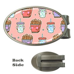 Cute Kawaii Food Seamless Pattern Money Clips (Oval) 