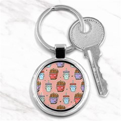 Cute Kawaii Food Seamless Pattern Key Chain (Round)