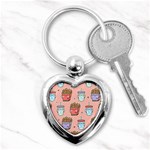 Cute Kawaii Food Seamless Pattern Key Chain (Heart) Front