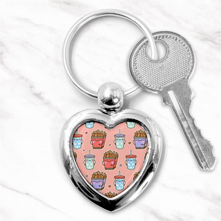 Cute Kawaii Food Seamless Pattern Key Chain (Heart)