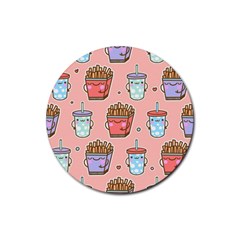 Cute Kawaii Food Seamless Pattern Rubber Coaster (Round) 