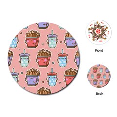 Cute Kawaii Food Seamless Pattern Playing Cards Single Design (Round)