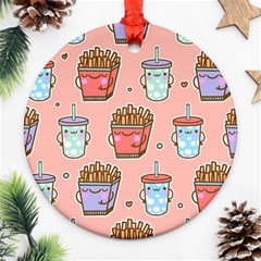 Cute Kawaii Food Seamless Pattern Round Ornament (Two Sides)