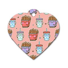 Cute Kawaii Food Seamless Pattern Dog Tag Heart (Two Sides)