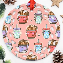 Cute Kawaii Food Seamless Pattern Ornament (Round Filigree)