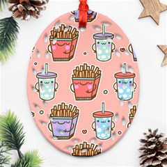 Cute Kawaii Food Seamless Pattern Ornament (Oval Filigree)