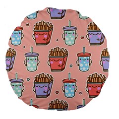 Cute Kawaii Food Seamless Pattern Large 18  Premium Flano Round Cushions