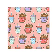 Cute Kawaii Food Seamless Pattern Small Satin Scarf (Square)