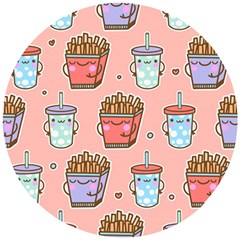 Cute Kawaii Food Seamless Pattern Wooden Puzzle Round