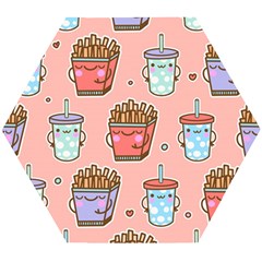 Cute Kawaii Food Seamless Pattern Wooden Puzzle Hexagon