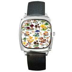 Mushroom Seamless Pattern Square Metal Watch by Nexatart