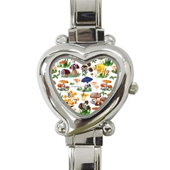 Mushroom Seamless Pattern Heart Italian Charm Watch by Nexatart