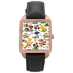 Mushroom Seamless Pattern Rose Gold Leather Watch  by Nexatart