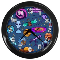 Space Sketch Set Colored Wall Clock (black)