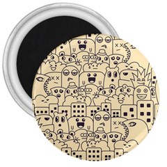 Seamless Pattern With Cute Monster Doodle 3  Magnets